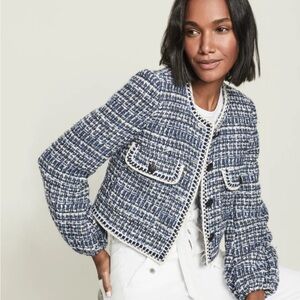 Veronica Beard Brim Navy and White Tweed Blazer